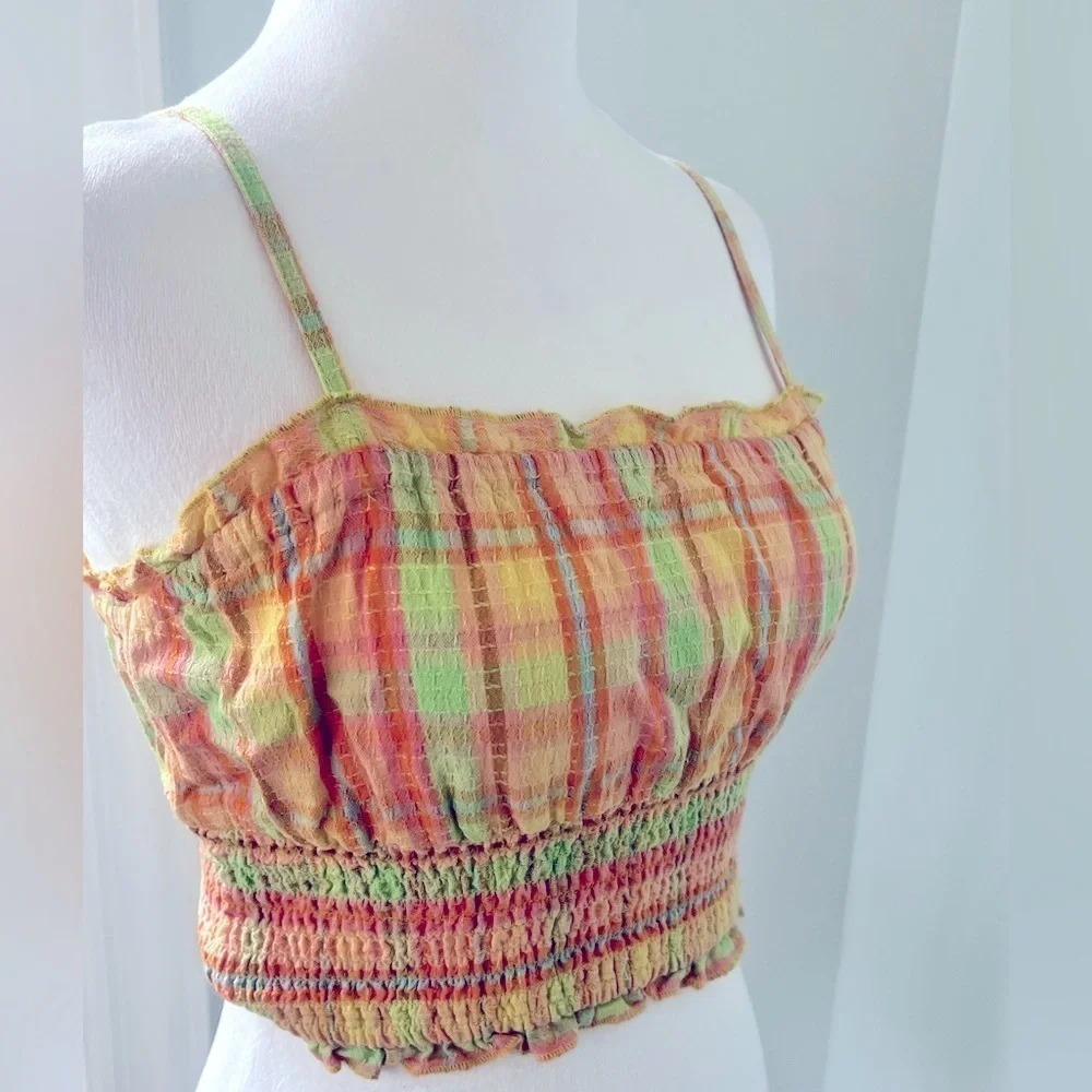 Urban Outfitters Billabong Sz S Pastel Plaid “Set Me Up” Cami Crop tank NWT